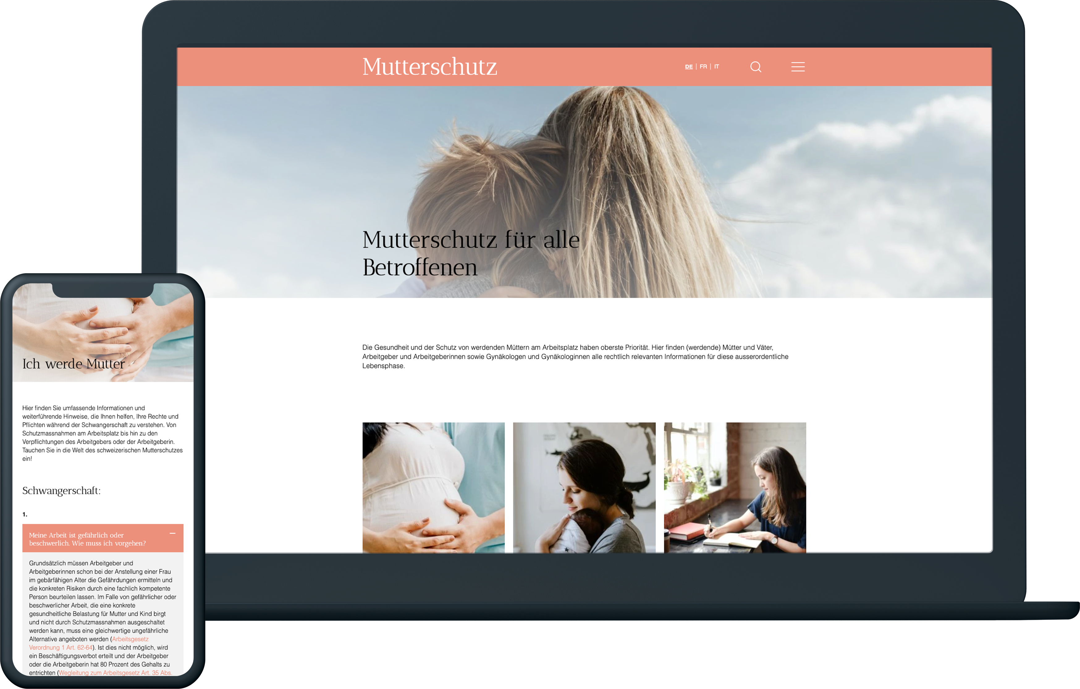 Drupal Website mutterschutz.ch - Desktop und Mobile Version