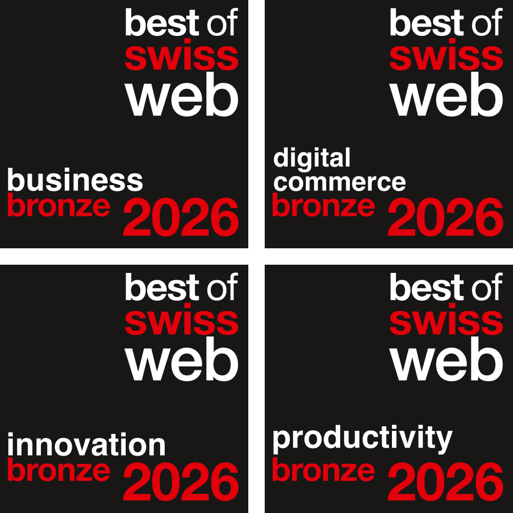 best of swiss web award 2026 Kategorien: Business, Digital Commerce, Innovatio & Productivity