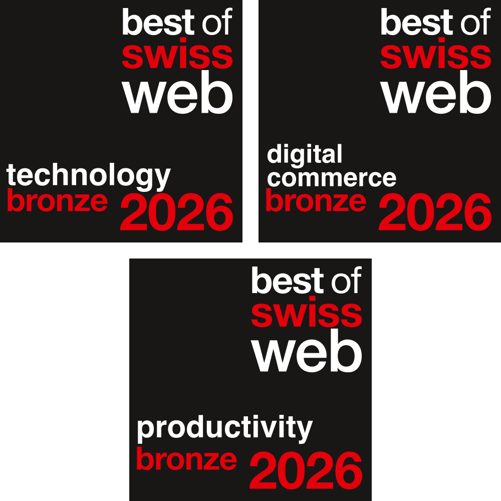 best of swiss web award 2026 Kategorien: Digital Commerce, Technology & Productivity