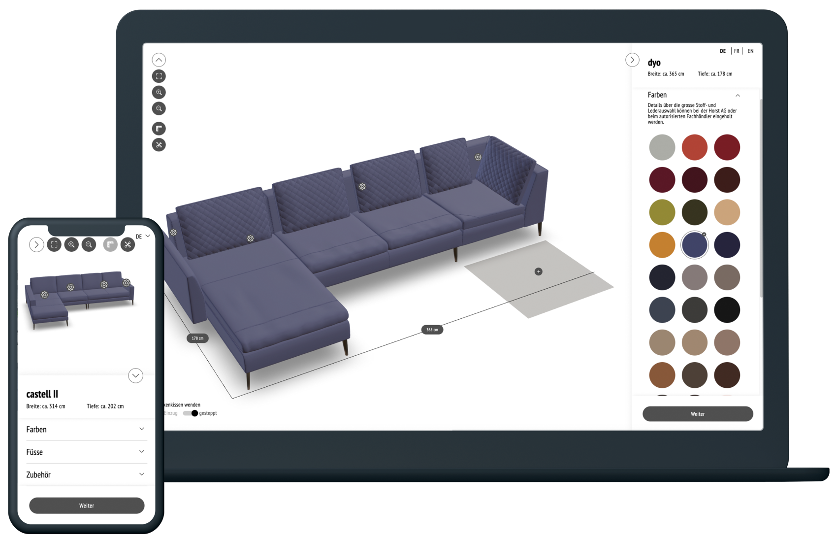 3D Sofa-Konfigurator Artanova Switzerland Horst AG