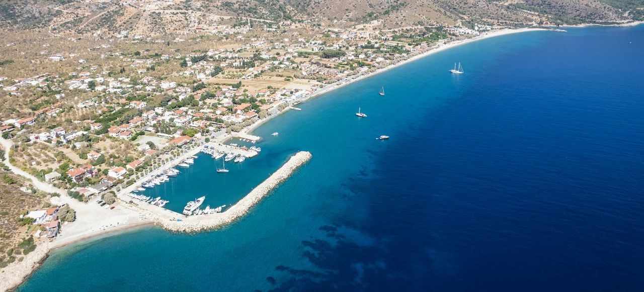 Amazing aerial photo of Datca peninsula, indented coastline between of mediterranean and aegean seas with beautiful turquoise water