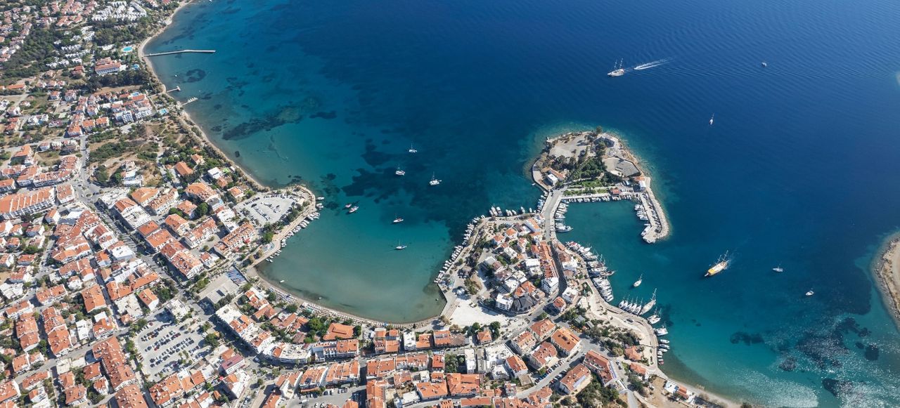 Aerial photo of the seas of the bays of Datça,Muğla with drone