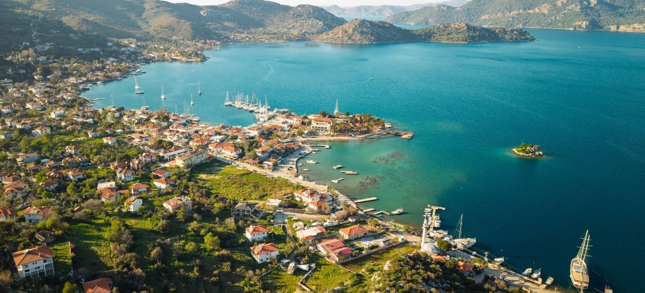 Selimiye Marina And Village Harbor Bozburun Peninsula Marmaris Aerial