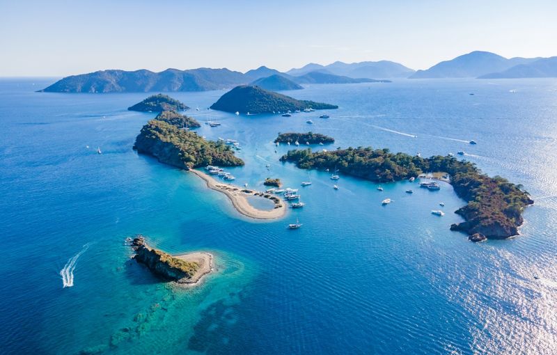 Göcek Yassıca Islands shot with drone from above. Göcek, Muğla - Turkey.