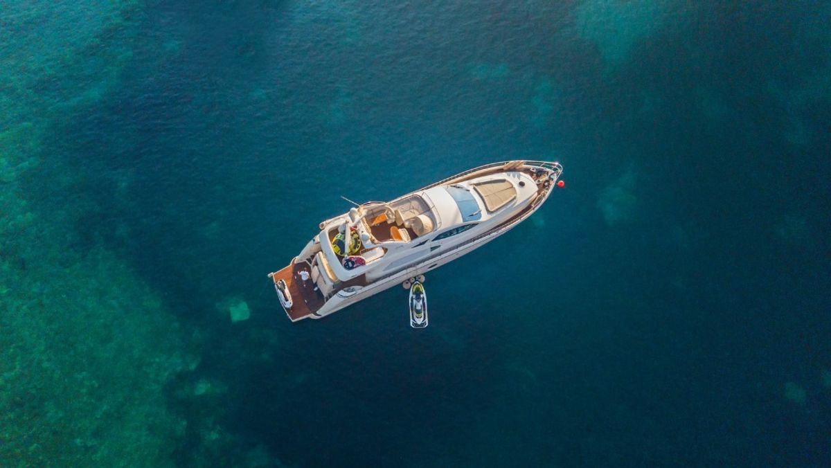 Aerial View of Luxury Motor Yacht 