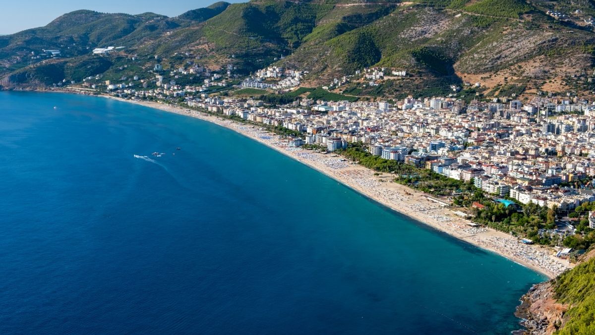 Cleopatra Beach and Mediterranean Sea view from the Castle of Alanya.