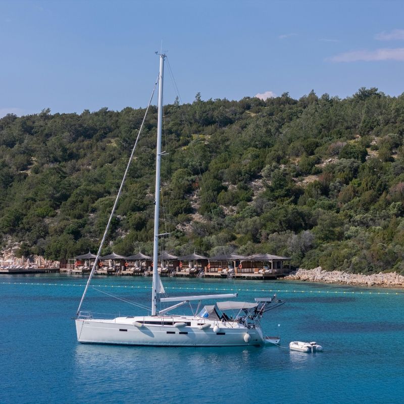 Sailboat on Scenic Bodrum Coastline in Türkiye
