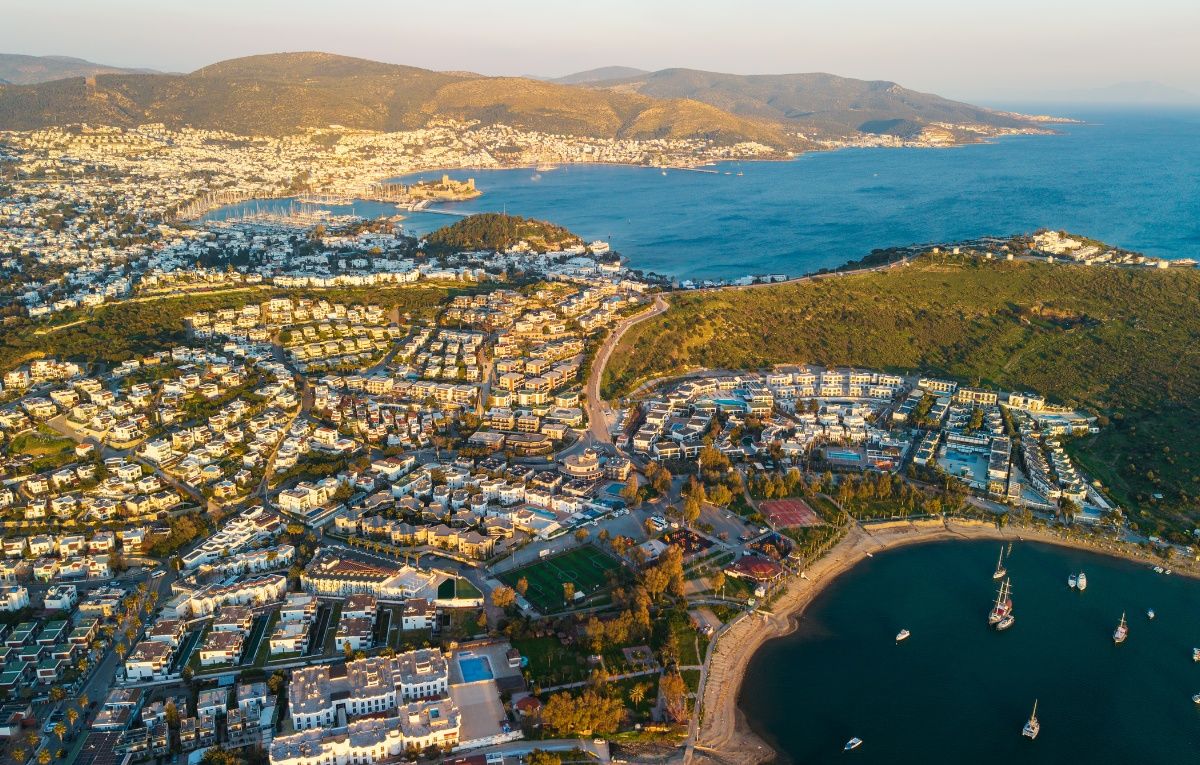 Bodrum Center Cityscape Golden Hour Coastal Aerial View