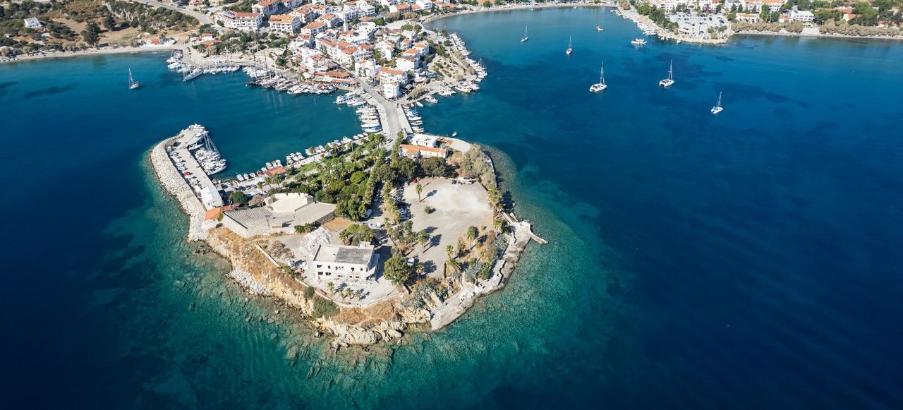 Aerial photo of the seas of the bays of Datça,Muğla with drone