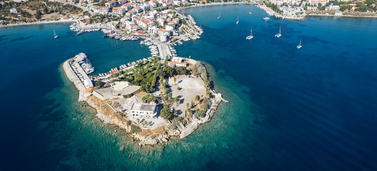 Aerial photo of the seas of the bays of Datça,Muğla with drone