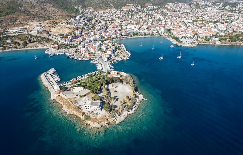 Aerial photo of the seas of the bays of Datça & Muğla with drone