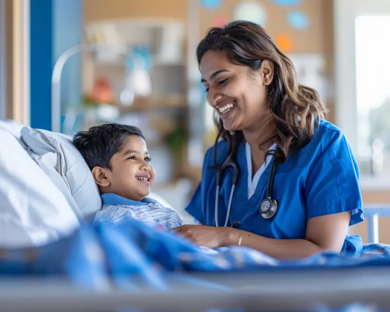 Doctor interacting with a happy family