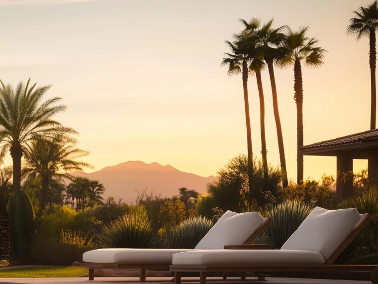 https://s.mj.run/Yp1hwGN0_GI A realistic high end architectural digest style image of resort style swimming pool in the backyard of a luxury Paradise Valley Estate Arizona home, early morning. The pool is calm with clear, sparkling water reflecting the soft morning light. The surrounding desert landscaping, including palm trees, is gently illuminated by the rising sun. The morning sky is a gradient of warm orange and pink fading into light blue. Two Teak wood lounge chairs with soft white cushions. The air feels fresh, with the promise of a warm day ahead. Slim Aarons inspired. --chaos 10 --ar 3:4 --style raw --sref https://s.mj.run/Yp1hwGN0_GI --stylize 0 --v 6.1 Job ID: f78080d0-3d67-45ae-b877-8ab0de46d366