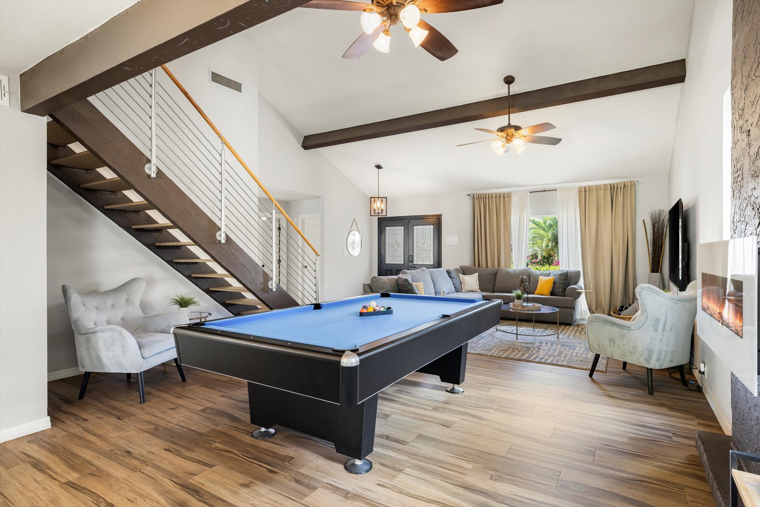 Open game lounge and flexible living space