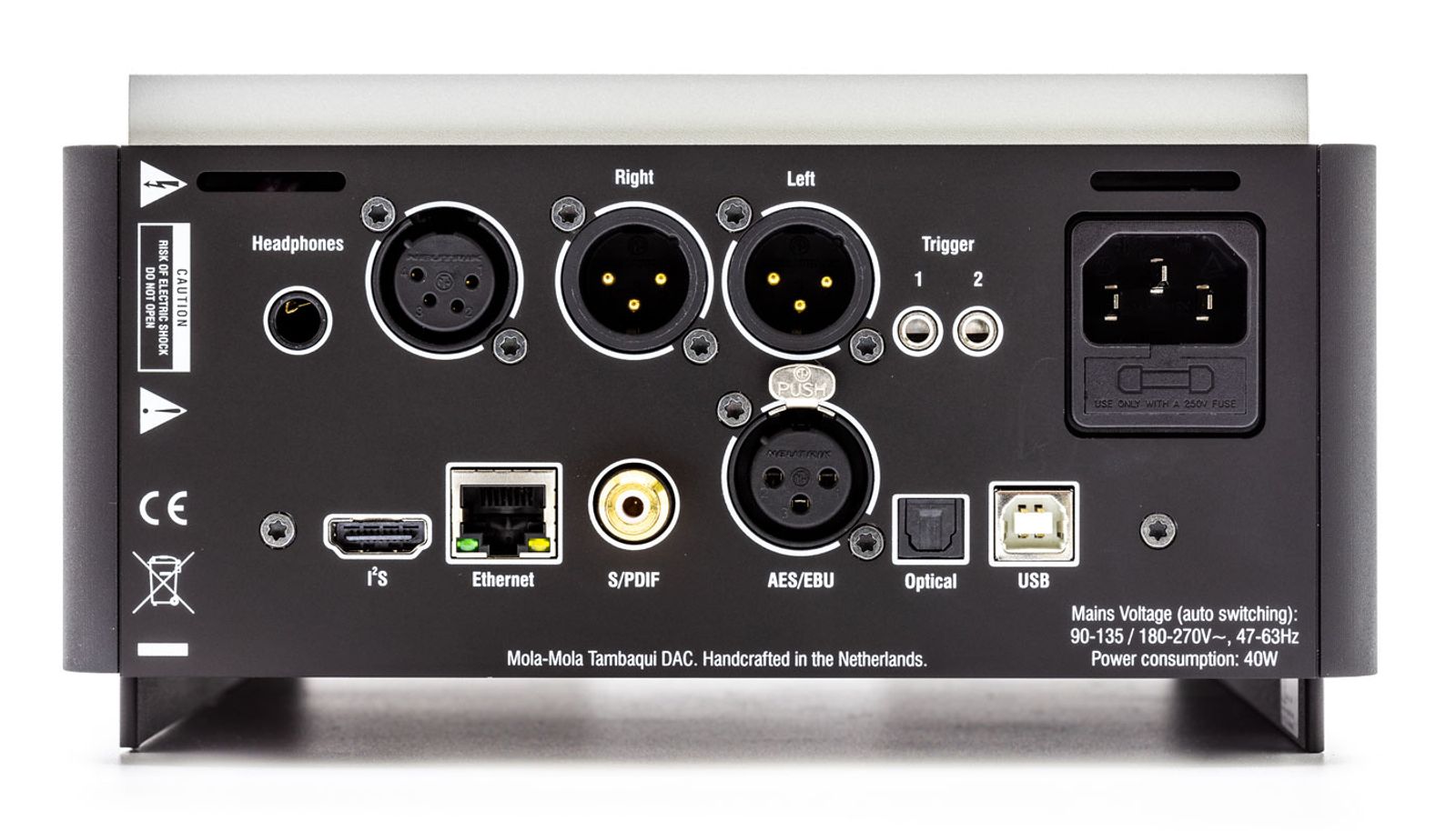 Mola Mola Tambaqui DAC, front panel with headphone outputs