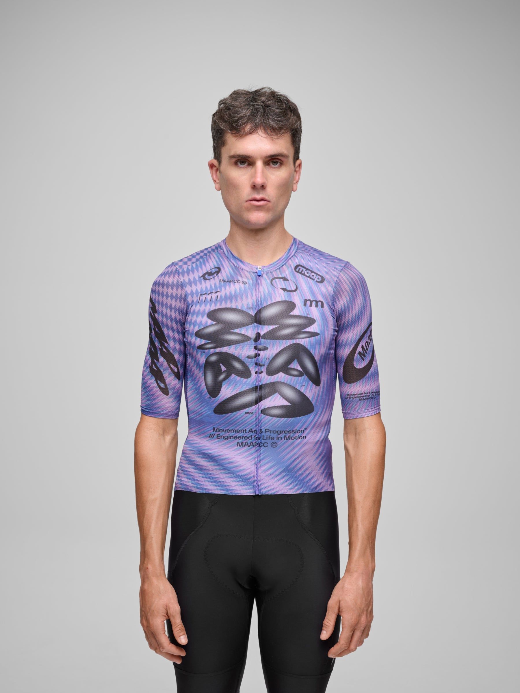 MAAP Spectrum Pro Air Jersey 3.0, glitch, on-model front view, sublimated glitch graphic, race-cut fit with centre-front