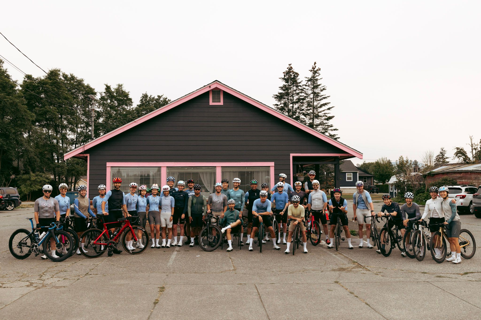 Group of Cyclists from the Diversion Cycling Club in front of Loca Mocha Coffee