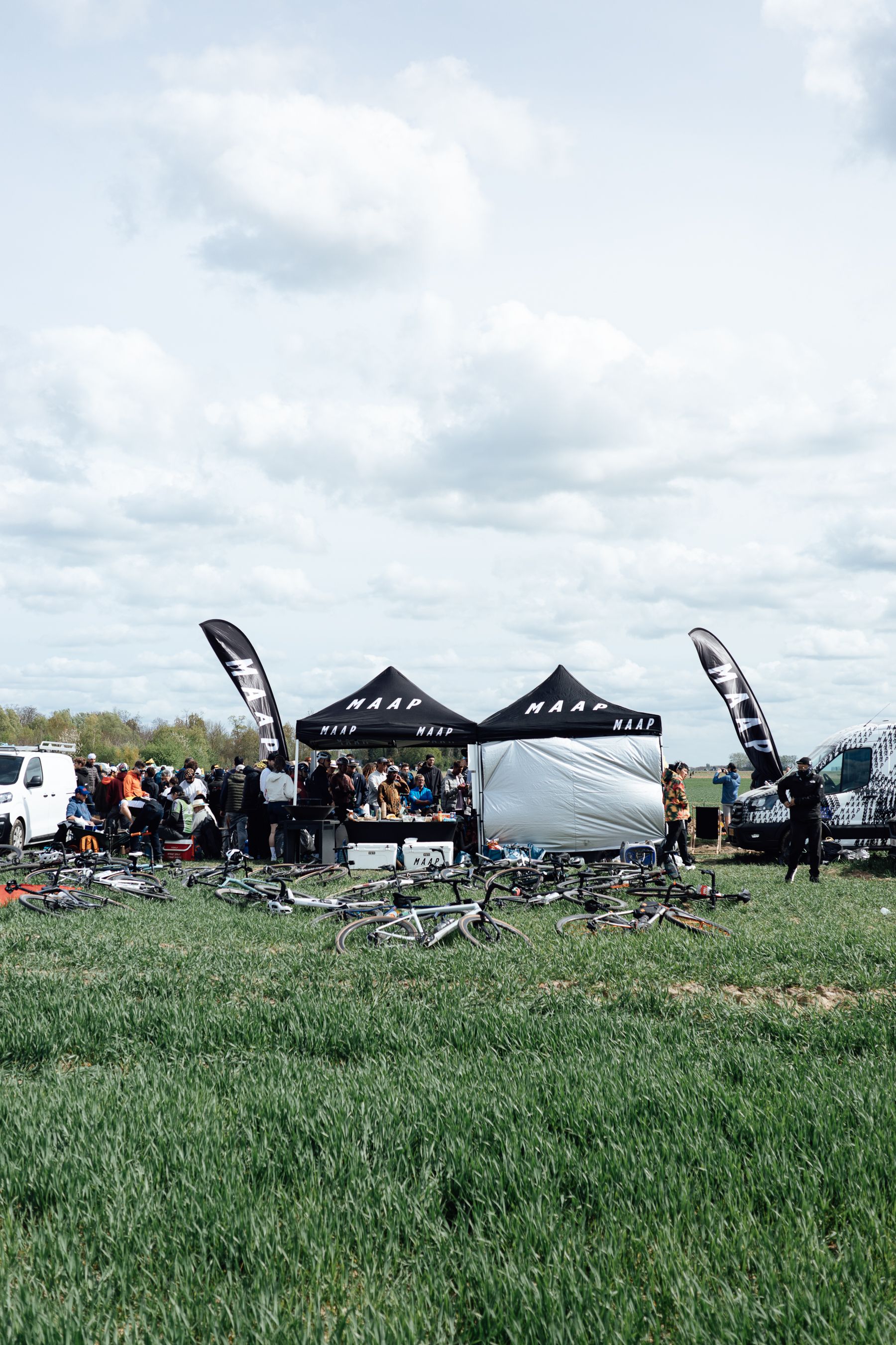 MAAP CAAMP tent setup at Paris Roubaix