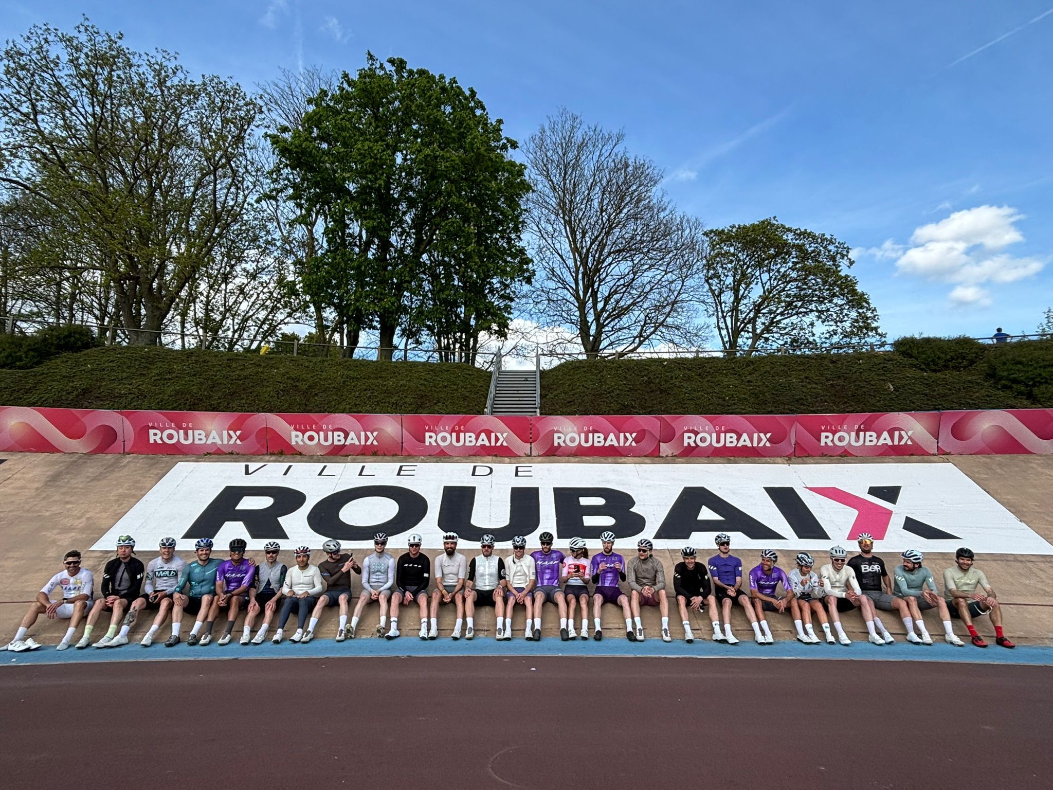 Group of Cyclists in the Roubaix Velodrome