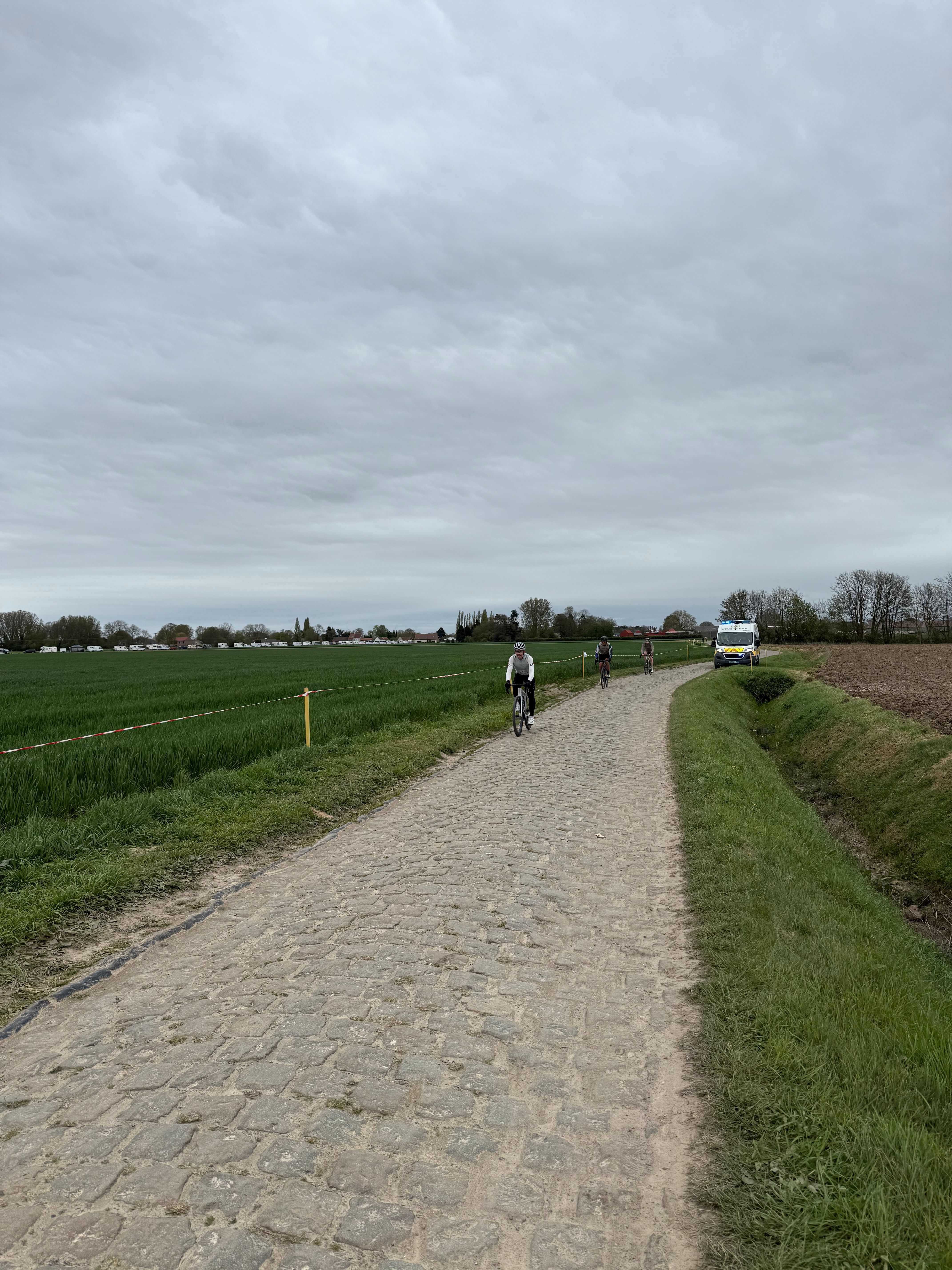 Cyclist on cobbled section of Paris Roubaix