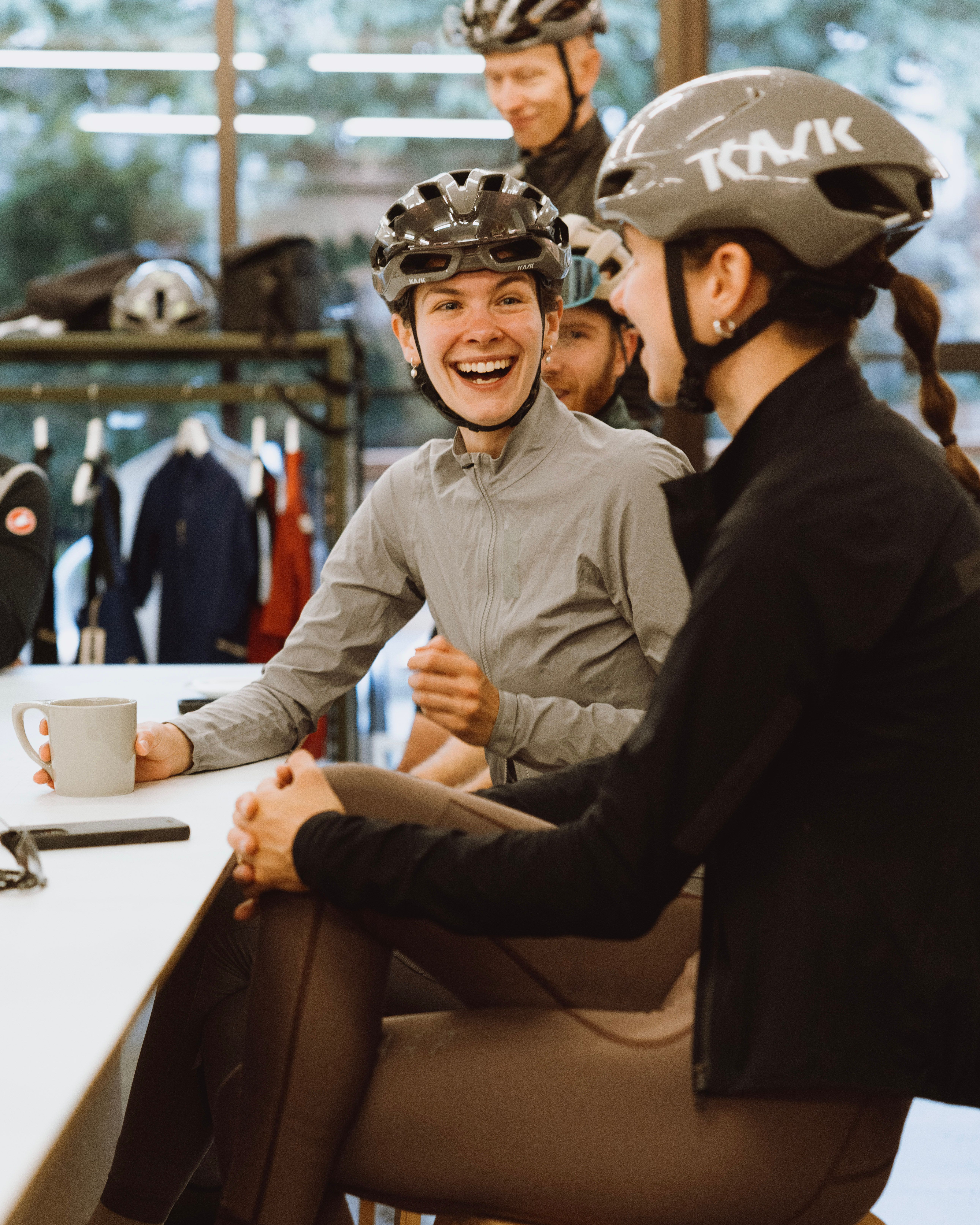 Cyclist in KASK Helmet & MAAP Atmos Jacket laughing