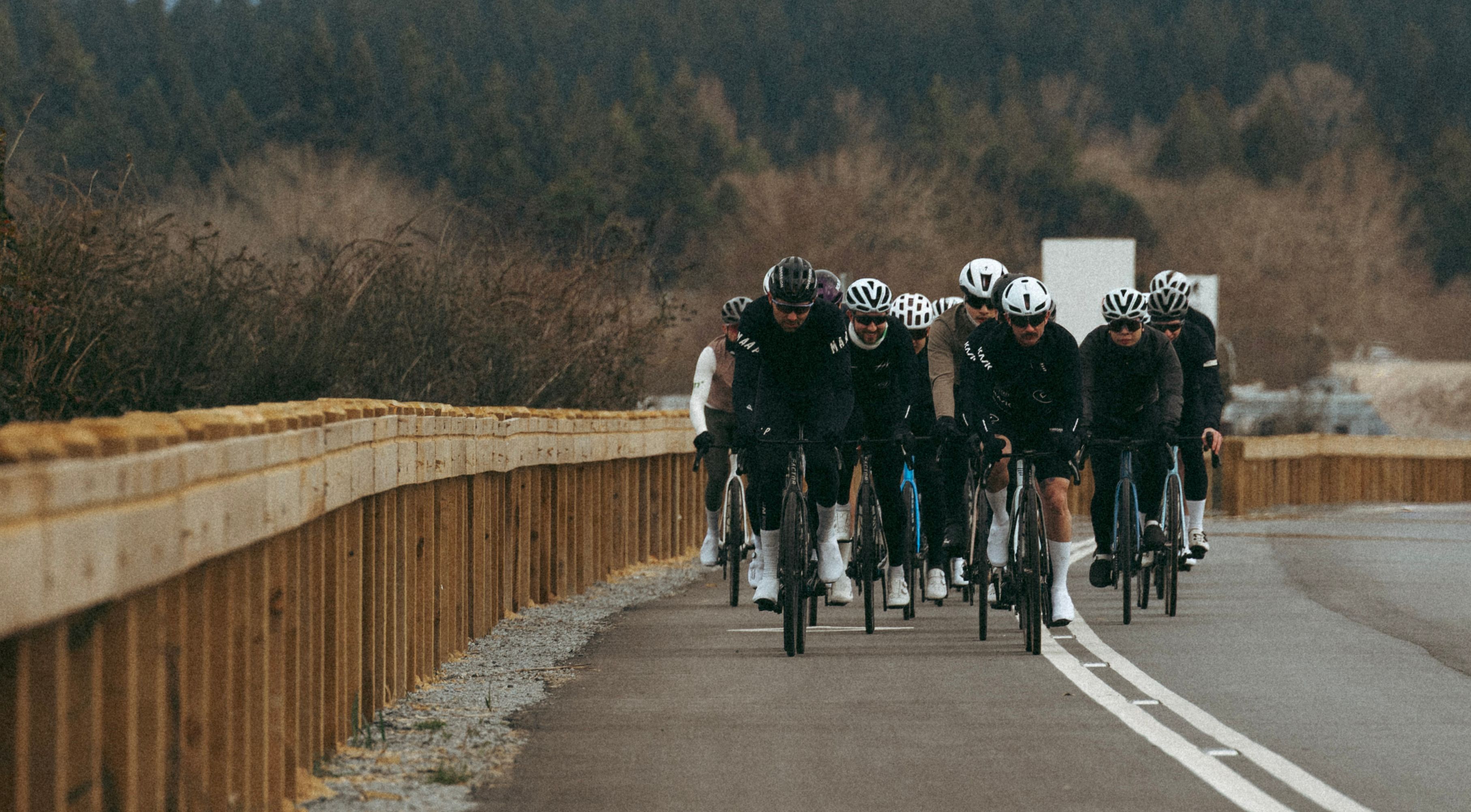 Cyclists in a group riding