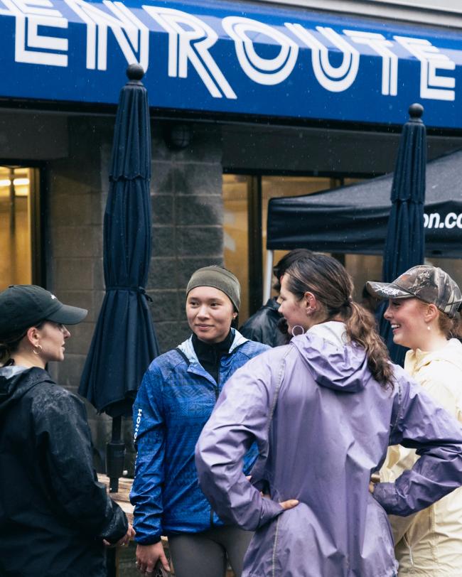 Runners outside Enroute.cc in Kitsilano