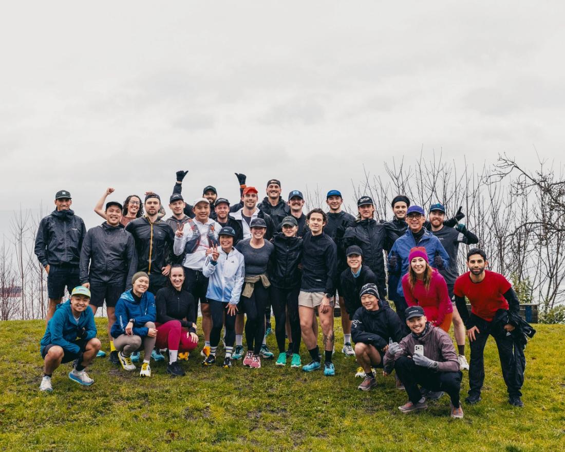 Runners in Vancouver posing for a group photo for The Back & Forth Ultra