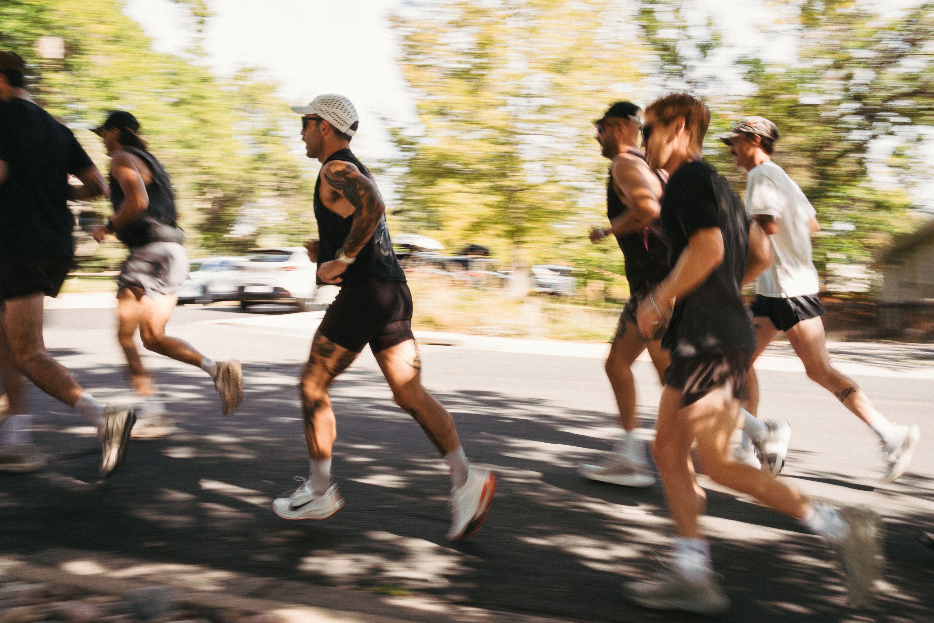 Group of runners on a road run