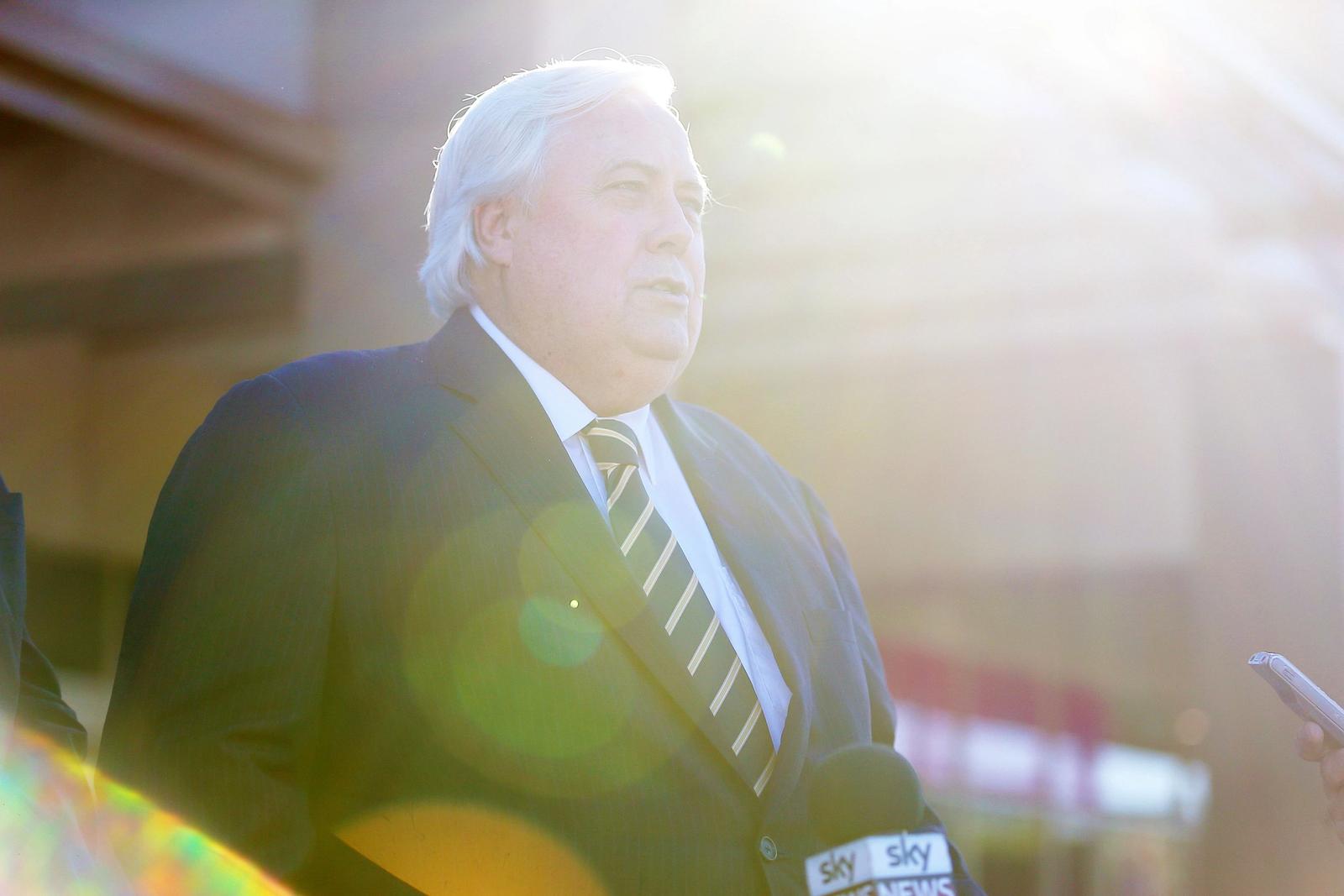 Clive Palmer speaks at a press conference. Clive Palmer in Kings Meadows Tasman