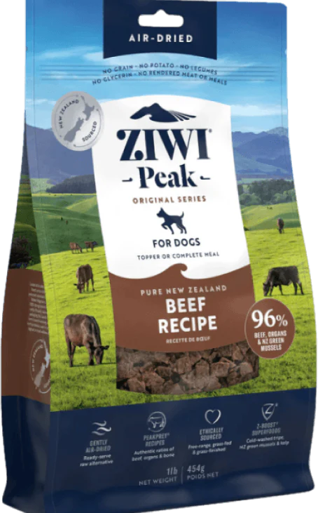 a bag of air dried beef recipe dog food