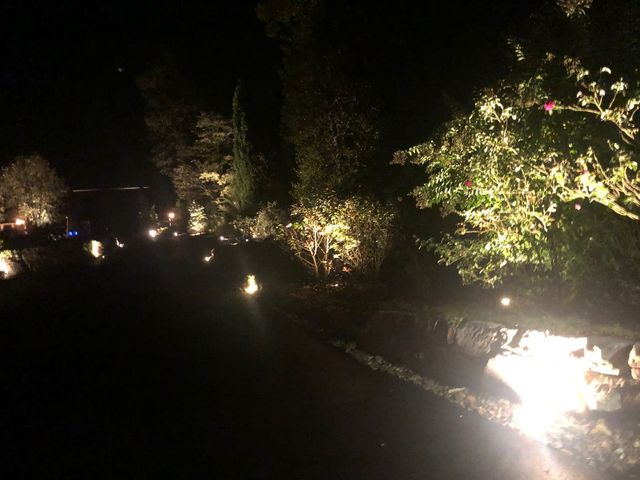 Path and driveway lighting at a stone home