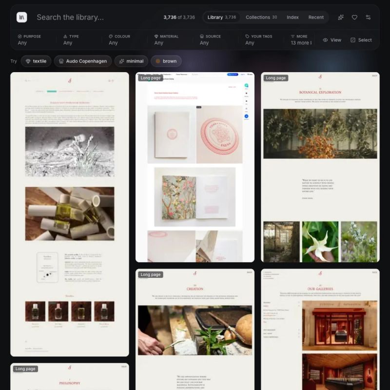 The Reference Library's search and filters over a wall of references