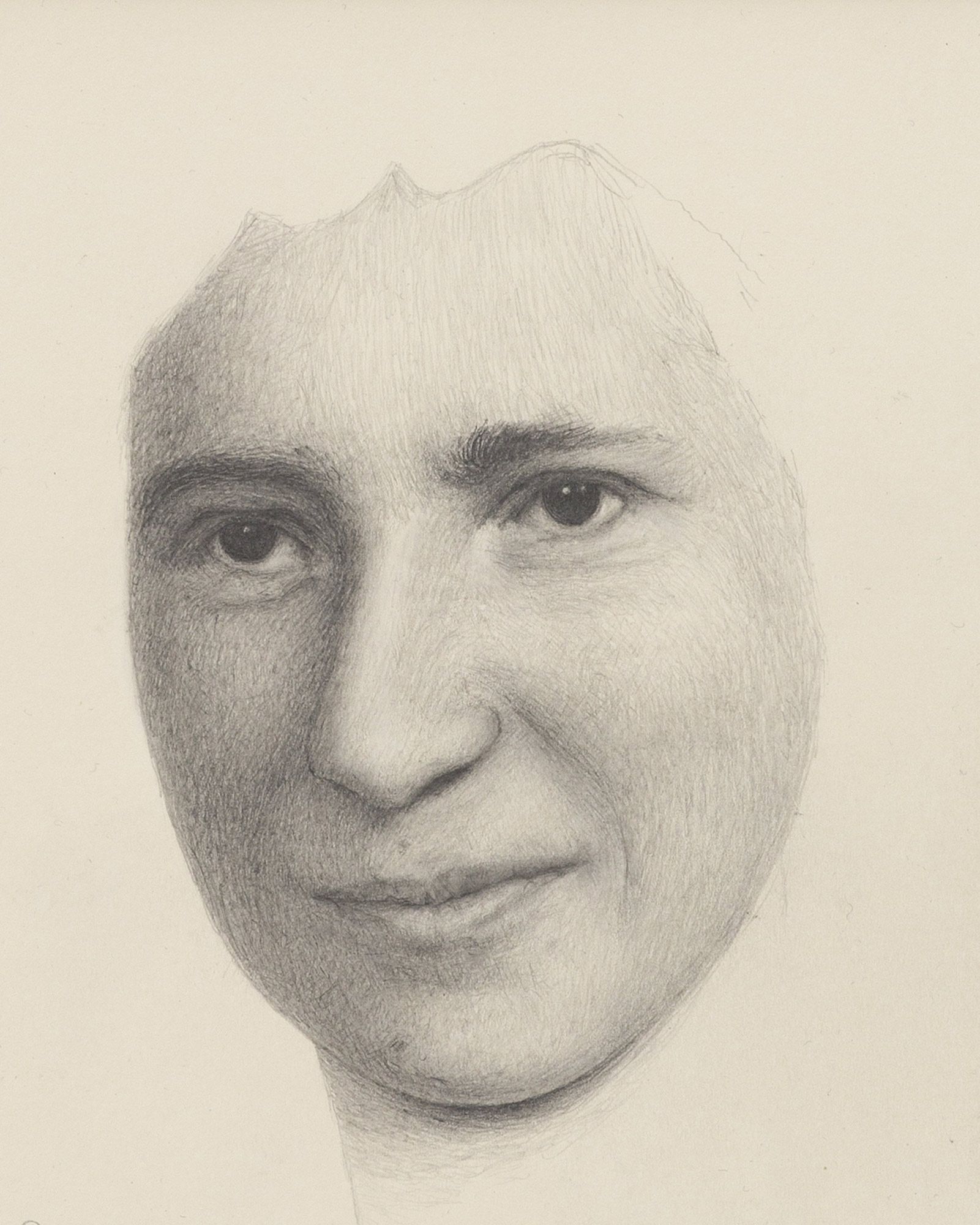 Pencil on paper drawing of  German woman's face from the 1940s not showing hair.