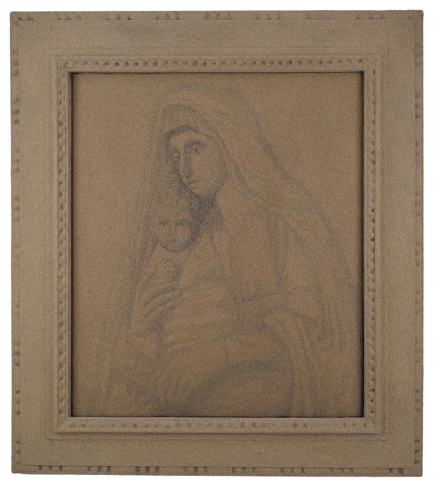 Madonna and child painted from Quartz sand with sand frame.