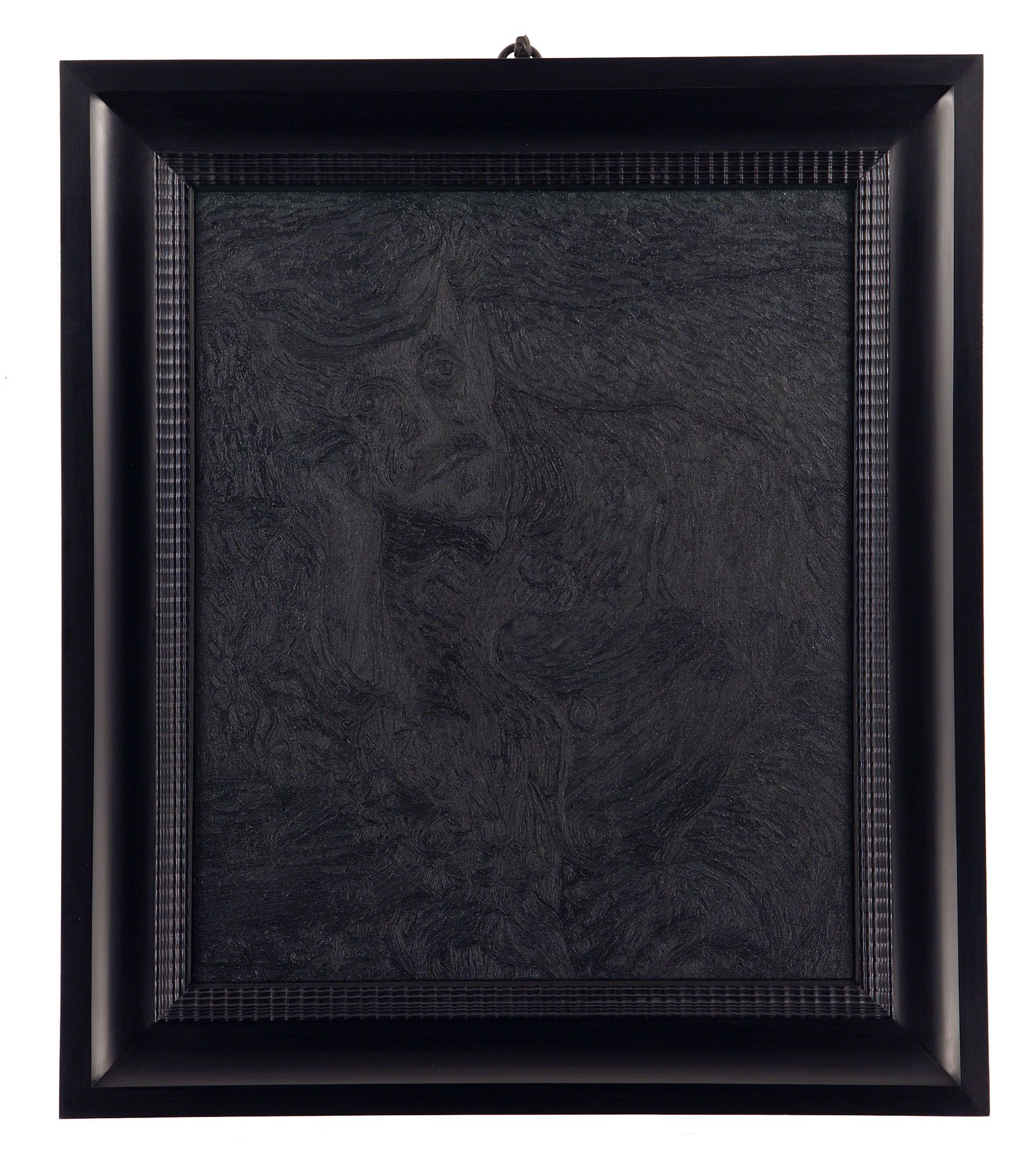 A soulful reinvention of Van Gogh's Dr Gachet painting in black oil paint by Mark Alexander - Version XII.