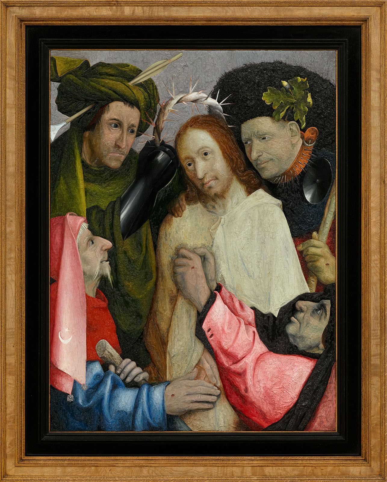 An interpretation by Mark Alexander of "Christ Mocked" originally by Hieronymus Bosch, showcasing five figures.