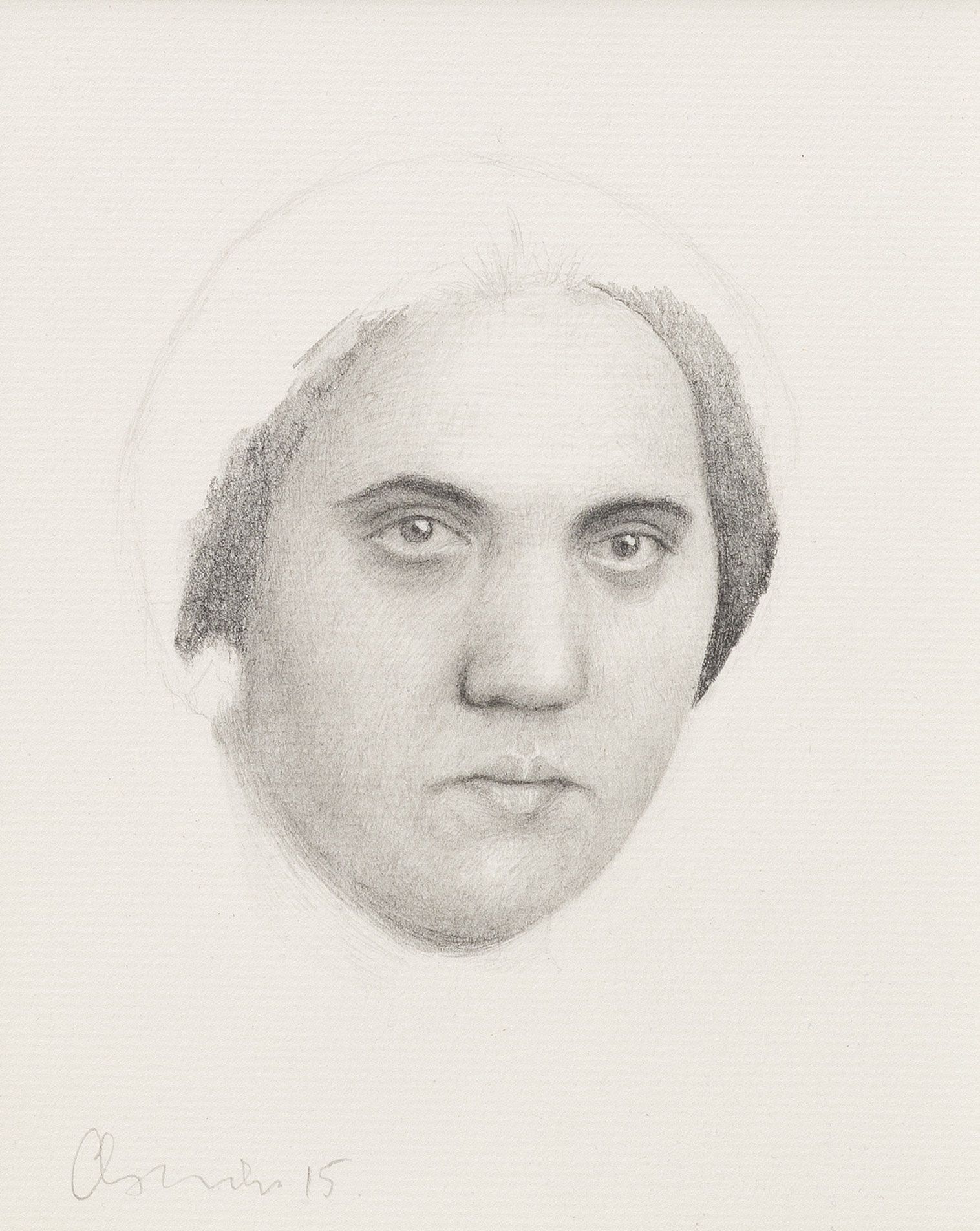 Pencil on paper drawing of  sad German woman's face from the 1940s with dark hair
