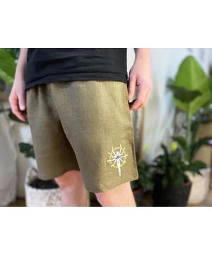 Embroidered Hemp Khaki Shorts