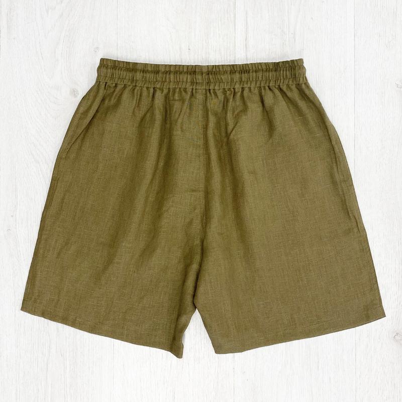 Embroidered Hemp Khaki Shorts