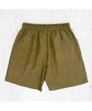Embroidered Hemp Khaki Shorts