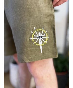 Embroidered Hemp Khaki Shorts