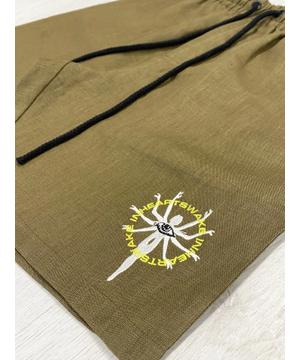 Embroidered Hemp Khaki Shorts
