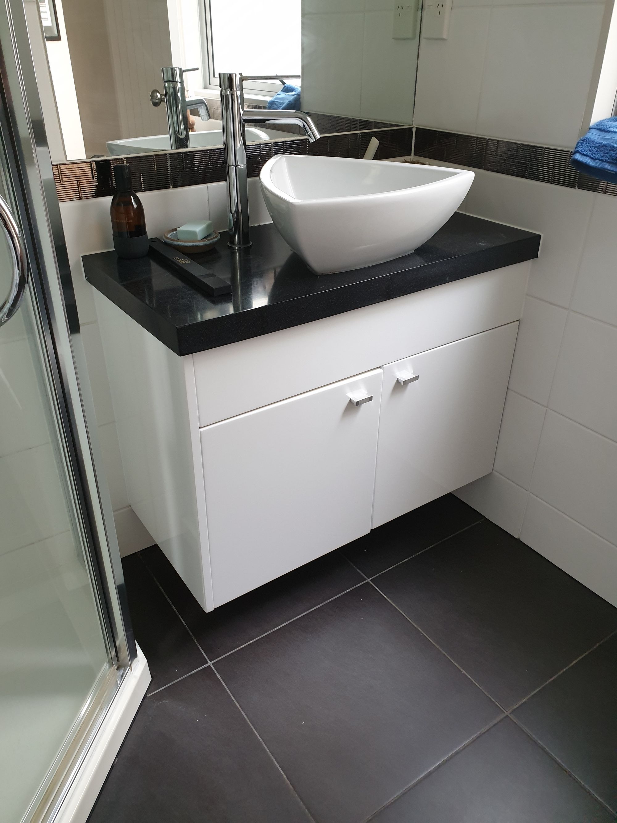 Bathroom vanity restoration after
