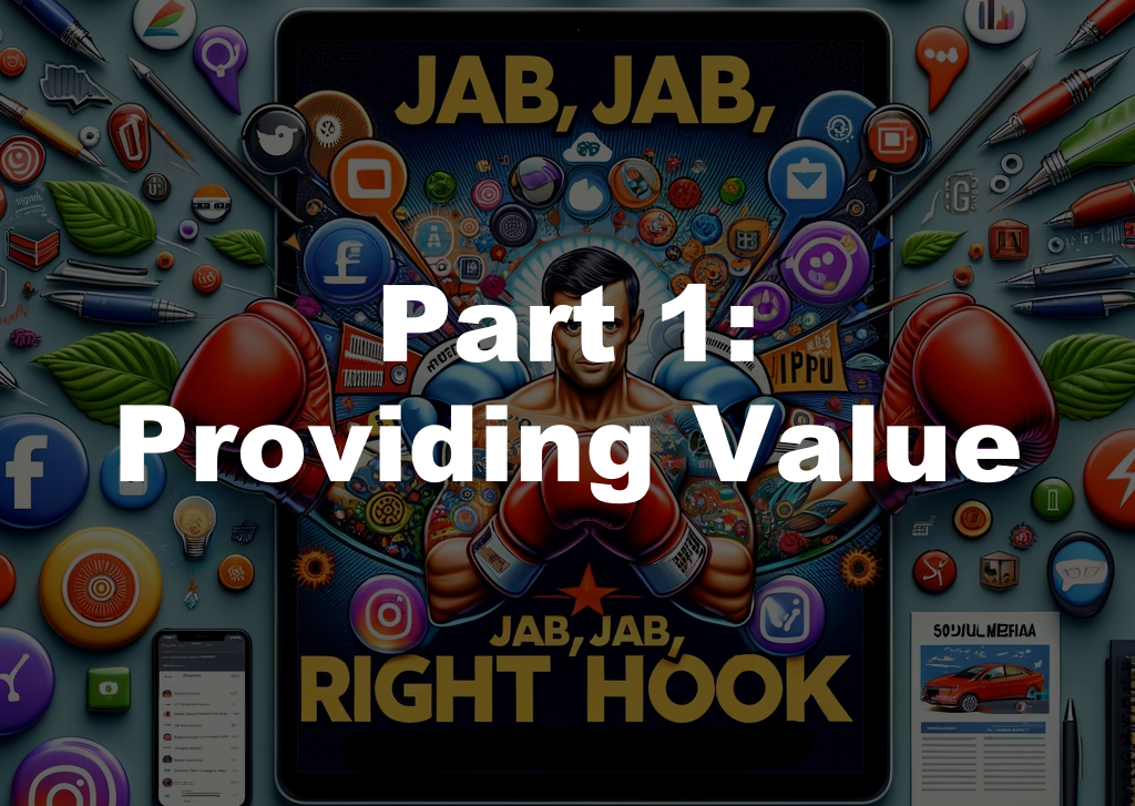 A cover for the Jab, Jab, Jab, Right Hook," by Gary Vaynerchuk book. It reads Part 1: Providing Value.