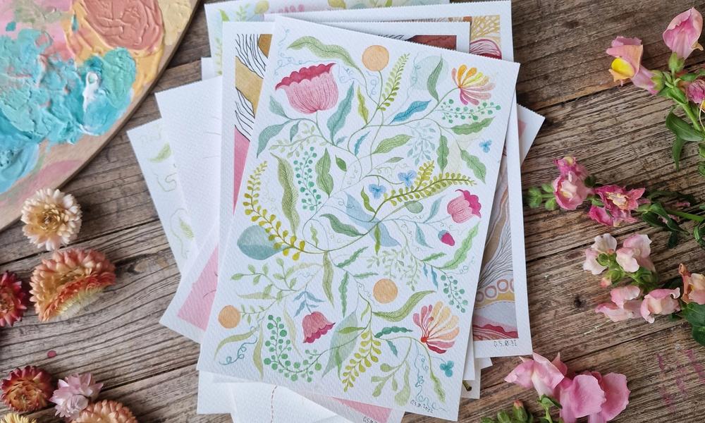 Et kunstverk med blomster malt av TegneGuro