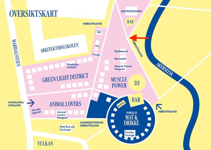 Oversiktskart med inngang til morgen-rave