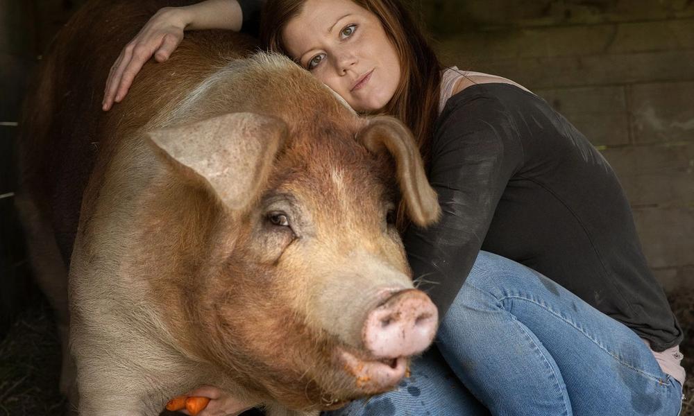 Bilde av Norun som holder rundt en gris