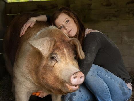 Bilde av Norun som holder rundt en gris
