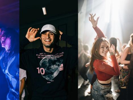 3 bilder, to med kvinner på rave, og Cengiz Al i midten
